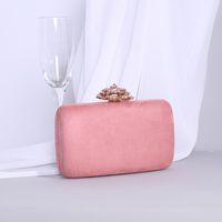 Red Green Dark Blue Metal Solid Color Flower Rhinestone Square Clutch Evening Bag sku image 5