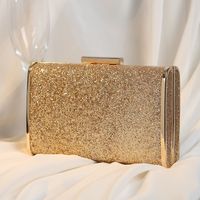 Black Pink Gold Pu Leather Solid Color Square Clutch Evening Bag sku image 1