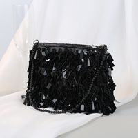 White Black Silver Polyester Solid Color Beading Tassel Square Evening Bags sku image 2