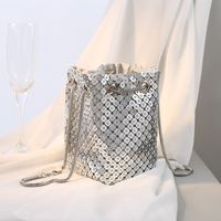 Black Gold Silver Rhinestone Polyester Solid Color Rhinestone Cylindrical Clutch Evening Bag main image 6