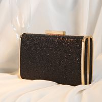 Black Pink Gold Pu Leather Solid Color Square Clutch Evening Bag main image 5