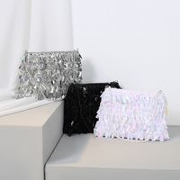 White Black Silver Polyester Solid Color Beading Tassel Square Evening Bags main image 1