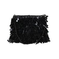 White Black Silver Polyester Solid Color Beading Tassel Square Evening Bags main image 3