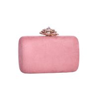 Red Green Dark Blue Metal Solid Color Flower Rhinestone Square Clutch Evening Bag main image 3