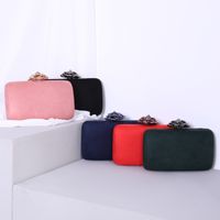Red Green Dark Blue Metal Solid Color Flower Rhinestone Square Clutch Evening Bag main image 1