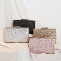 Black Pink Gold Pu Leather Solid Color Square Clutch Evening Bag main image 2