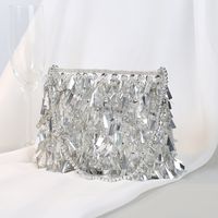 White Black Silver Polyester Solid Color Beading Tassel Square Evening Bags sku image 3
