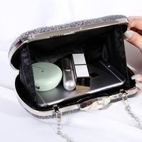 Black Gold Silver Nylon Solid Color Oval Clutch Evening Bag main image 3