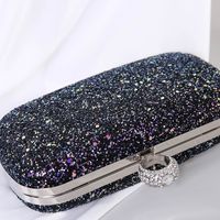 White Blue Black Pu Leather Solid Color Square Clutch Evening Bag main image 5