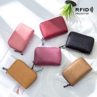 Men's Solid Color Leather Zipper Card Holders main image 4