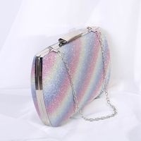 White Pu Leather Stripe Chain Square Clutch Evening Bag main image 4