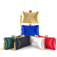 Red Blue Black Satin Silk Solid Color Tassel Square Evening Bags main image 2