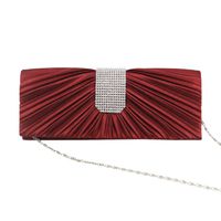 Black Gold Silver Satin Solid Color Square Hot Drill Clutch Evening Bag main image 5