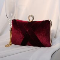 Wine Red Black Velvet Solid Color Weave Pillow Shape Evening Bags sku image 1