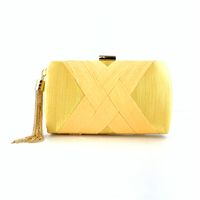 Yellow Red Wine Red Satin Silk Solid Color Tassel Square Evening Bags sku image 1