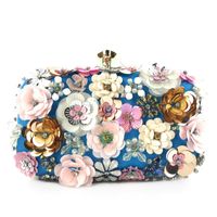 Blue Black Gold Polyester Flower Oval Clutch Evening Bag main image 2