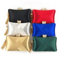 Red Blue Black Satin Silk Solid Color Tassel Square Evening Bags main image 4