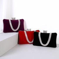 Red Purple Black Velvet Solid Color Pillow Shape Clutch Evening Bag main image 6