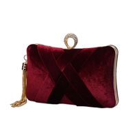 Wine Red Black Velvet Solid Color Weave Pillow Shape Evening Bags main image 3