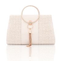 White Yellow Linen Solid Color Ornament Square Evening Bags sku image 2