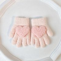 Children Unisex Cute Heart Shape Imitation Cashmere Gloves 2 Piece Set sku image 2
