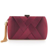 Yellow Red Wine Red Satin Silk Solid Color Tassel Square Evening Bags sku image 3