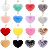 Cute Heart Shape Solid Color Alloy Pom Poms Bag Pendant Keychain main image 1