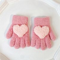 Children Unisex Cute Heart Shape Imitation Cashmere Gloves 2 Piece Set sku image 1