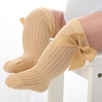 Women's Fashion Solid Color Bow Knot Cotton Mesh Over The Knee Socks 1 Set sku image 3