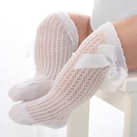Women's Fashion Solid Color Bow Knot Cotton Mesh Over The Knee Socks 1 Set sku image 9