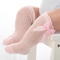 Women's Fashion Solid Color Bow Knot Cotton Mesh Over The Knee Socks 1 Set sku image 5
