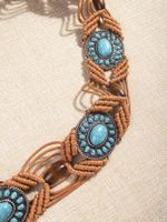 Ethnic Style Oval Alloy Wax Rope Inlay Turquoise Women's Woven Belts main image 4