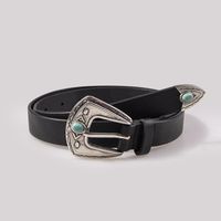 Retro Solid Color Pu Leather Alloy Inlay Turquoise Unisex Leather Belts sku image 1