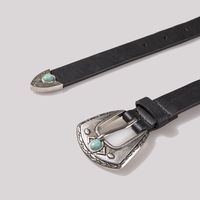 Retro Solid Color Pu Leather Alloy Inlay Turquoise Unisex Leather Belts main image 4