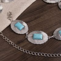 Bohemian Square Oval Metal Inlay Turquoise Women's Chain Belts 1 Piece main image 5