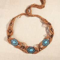 Ethnic Style Oval Alloy Wax Rope Inlay Turquoise Women's Woven Belts sku image 1