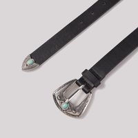 Retro Solid Color Pu Leather Alloy Inlay Turquoise Unisex Leather Belts main image 3