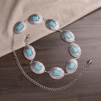 Bohemian Square Oval Metal Inlay Turquoise Women's Chain Belts 1 Piece sku image 3