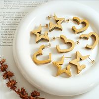 Simple Style Star Heart Shape Copper Plating Earrings 1 Pair main image 1