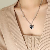 Simple   Peach Heart Dripping Oil English Steel Ball Stacking Necklace sku image 1