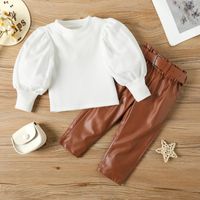 Fashion Solid Color Cotton Girls Clothing Sets main image 4