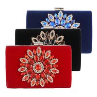 Red Blue Black Nylon Skeleton-skin Corduroy Solid Color Flower Rhinestone Square Clutch Evening Bag main image 1