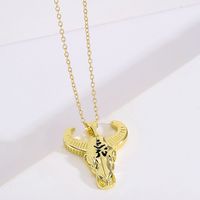 Fashion Animal Cattle Copper Gold Plated Zircon Pendant Necklace main image 4