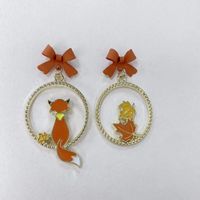 Cartoon Style Maple Leaf Fox Alloy Asymmetrical Bowknot Women's Drop Earrings 1 Pair main image 5