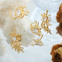 Fashion Spider Spider Web Brass Asymmetrical Gold Plated Zircon Ear Studs 1 Pair main image 3