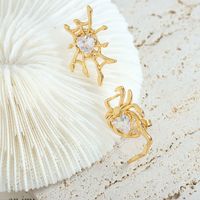 Fashion Spider Spider Web Brass Asymmetrical Gold Plated Zircon Ear Studs 1 Pair main image 2