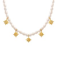 Elegant Star Titanium Steel Pearl Gold Plated Zircon Choker 1 Piece main image 2