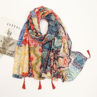 Women's Classic Style Flower Cotton And Linen Printing Scarf sku image 1