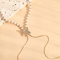 Elegant Butterfly Imitation Pearl Alloy Inlay Rhinestones Women's Necklace 1 Piece main image 4