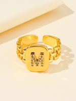 Fashion Letter Stainless Steel Inlay Zircon Open Ring 1 Piece main image 3